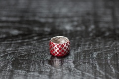 Urushi-Faltring rot breit-2, Silber 925, urushi
