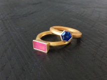 Ringe mit rosa Spinell und blauem Safir, 5-Kant, 6-Kant, Gold 916